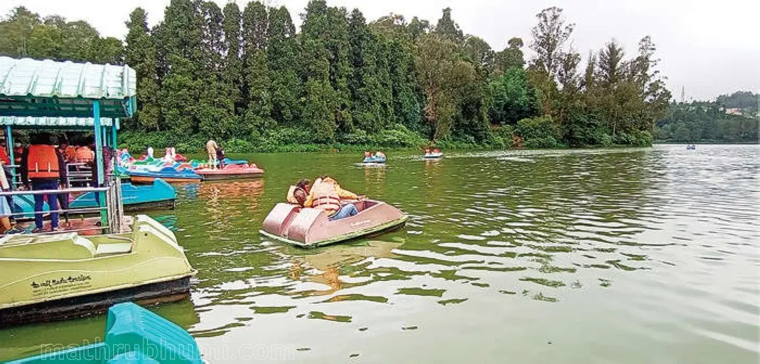 തിങ്കളാഴ്ച ഊട്ടി തടാകത്തിൽ ബോട്ട് സവാരിനടത്തുന്ന സഞ്ചാരികൾ | ഫോട്ടോ: മാതൃഭൂമി