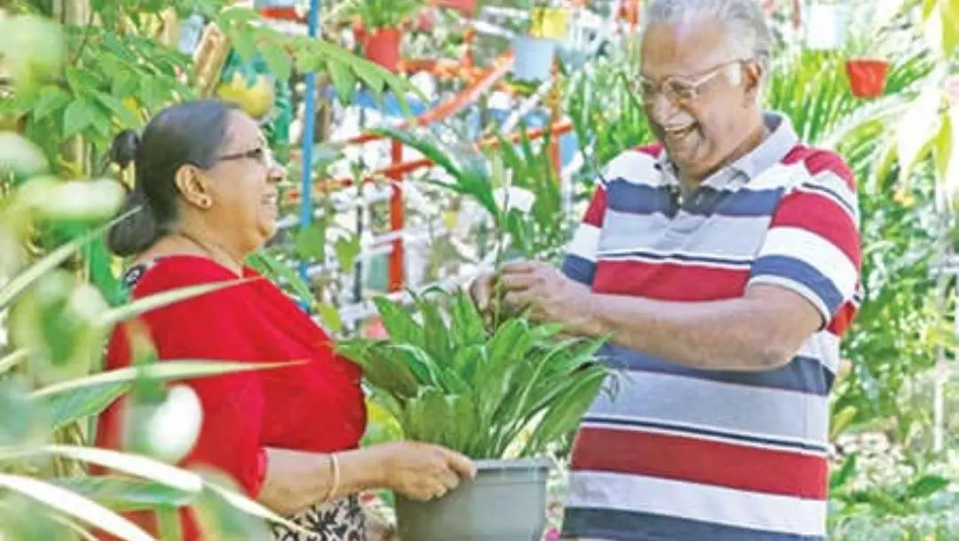 കോട്ടയം മാങ്ങാനം കളത്തിപ്പടി പുത്തന്വീട്ടില് കരിയില് വീട്ടിലെ 'മാത്തച്ചന്റെ മലര്വാടി'യില് ഭാര്യ ആനിക്കൊപ്പം മാത്യു വി. തോമസ്