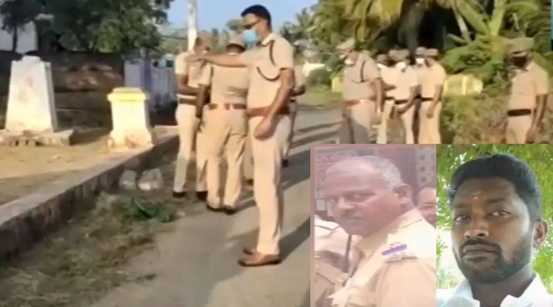 സംഭവം നടന്ന സ്ഥലം. ഇന്സെറ്റില് കൊല്ലപ്പെട്ട എസ്.ഐ. ബാലു, പ്രതി മുരുകവേല് | Screengrab: Mathrubhumi News