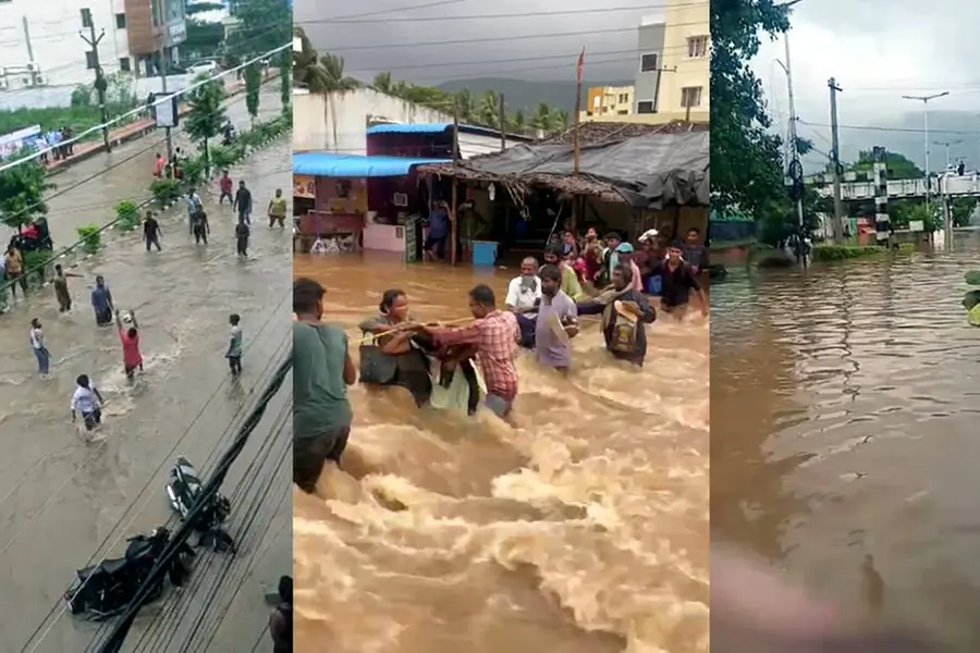 ഗ്രാമങ്ങള് ഒറ്റപ്പെട്ടു, വാഹനങ്ങളും വളര്ത്തുമൃഗങ്ങളും ഒഴുകിപ്പോയി; ആന്ധ്രയില് വെള്ളപ്പൊക്കം