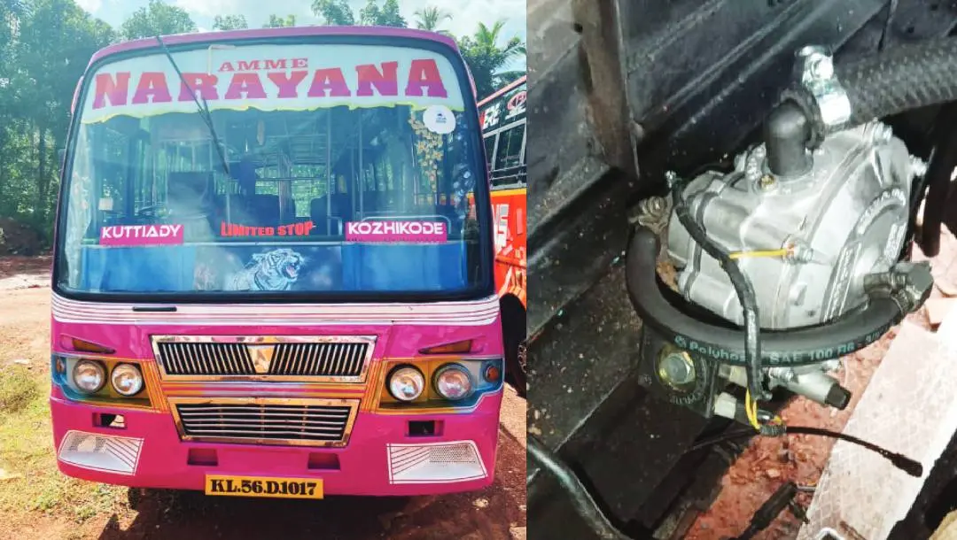 കോഴിക്കോട് ജില്ലയില് ആദ്യമായി സി.എന്.ജിയിലേക്ക് മാറിയ ബസ് | ഫോട്ടോ: മാതൃഭൂമി