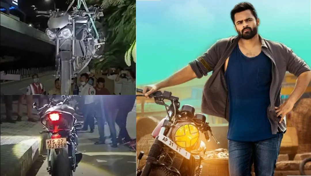 സായ് ധരം തേജ്, അപകട സ്ഥലത്ത് നിന്ന് ബൈക്ക് മാറ്റുന്നു | Photo: Social Media