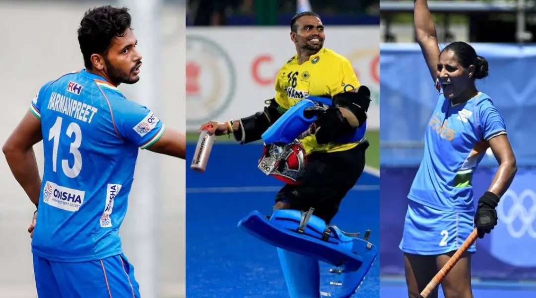 ഹര്മന്പ്രീത് സിങ്, പി.ആര് ശ്രീജേഷ്, ഗുര്ജിത് കൗര് | Photo: PTI
