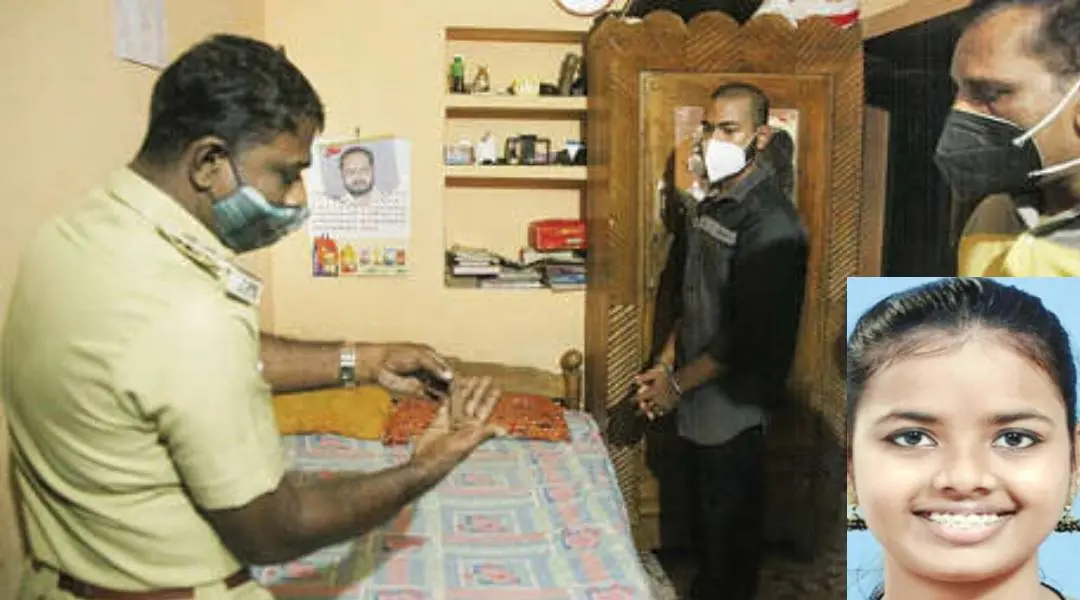 കിടപ്പുമുറിയിലെ അലമാരയില് സൂക്ഷിച്ചിരുന്ന പഴയ ബ്ലേഡ് അഭിഷേക് പോലീസിന് നല്കുന്നു. ഇന്സെറ്റില് കൊല്ലപ്പെട്ട നിഥിനമോള്