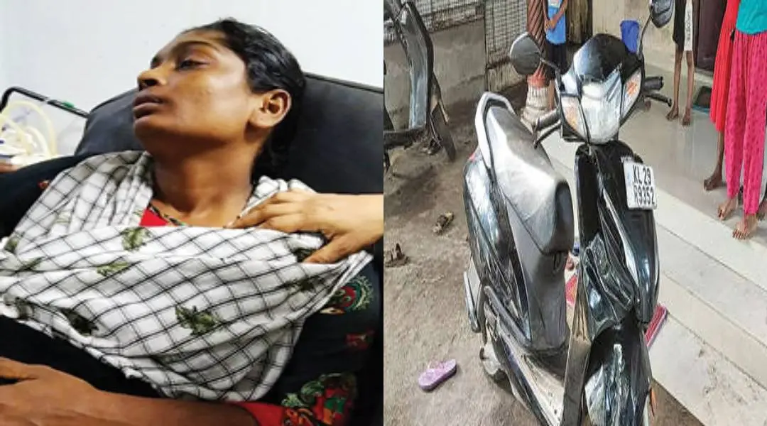 സുബിന വണ്ടാനം മെഡിക്കല് കോളേജ് ആശുപത്രിയില്(ഇടത്ത്) സുബിനയ്ക്ക് തലയ്ക്കടിയേറ്റതിനെ തുടര്ന്ന് നിയന്ത്രണംവിട്ടു വൈദ്യുതിത്തൂണില് ഇടിച്ചുതകര്ന്ന സ്കൂട്ടര്(വലത്ത്)