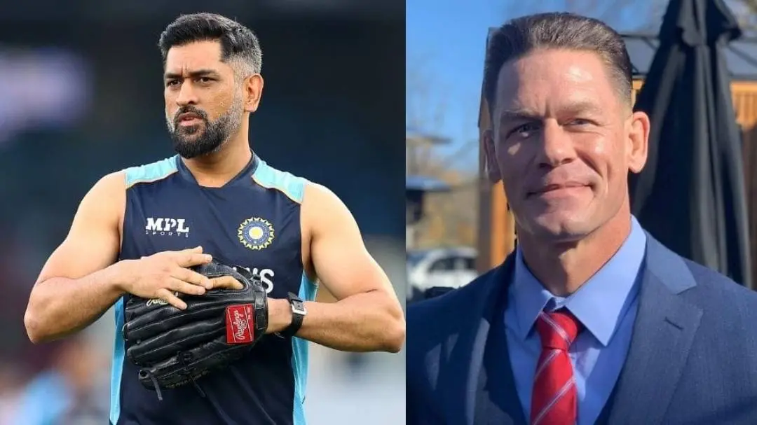 എംഎസ് ധോനിയും ജോണ് സീനയും | Photo: BCCI, Twitter