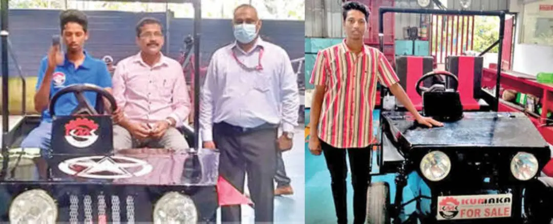 സമീം, അബ്ദുള് ഷുക്കൂര്, സിദ്ധിഖ് എന്നിവര് സമീം നിര്മിച്ച ജീപ്പിനൊപ്പം | ഫോട്ടോ: മാതൃഭൂമി