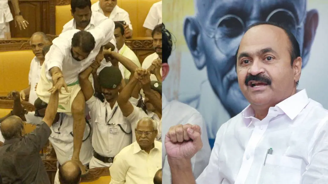 നിയമസഭയിലെ കയ്യാങ്കളിയില് ശിവന്കുട്ടി(ഇടത്), വി.ഡി. സതീശന്(വലത്)| Photo: Mathrubhumi Library