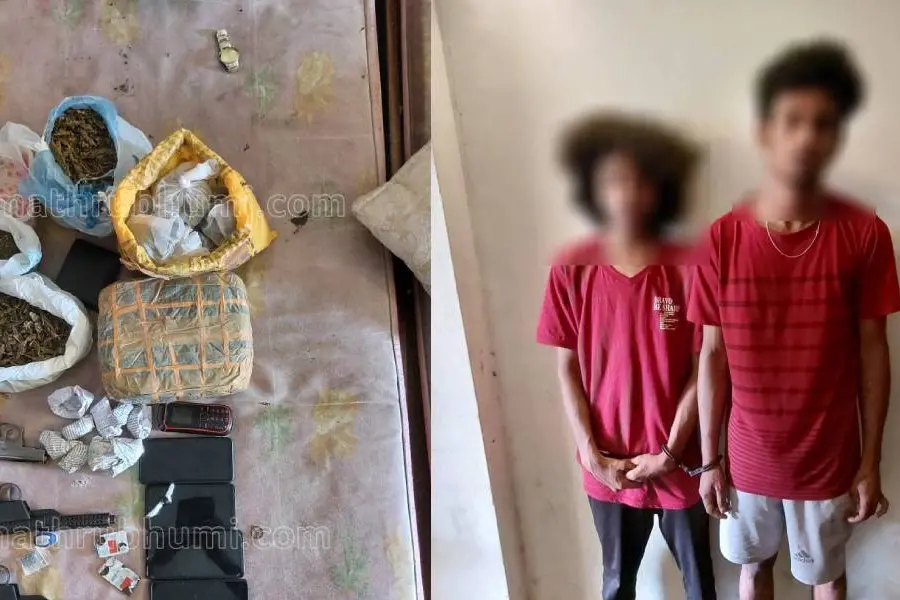 ലോഡ്ജിലെത്തിയ പോലീസിന് നേരേ പടക്കമേറ്, കഞ്ചാവും എംഡിഎംഎയും ആയുധങ്ങളും; രണ്ടുപേര്‍ പിടിയില്‍