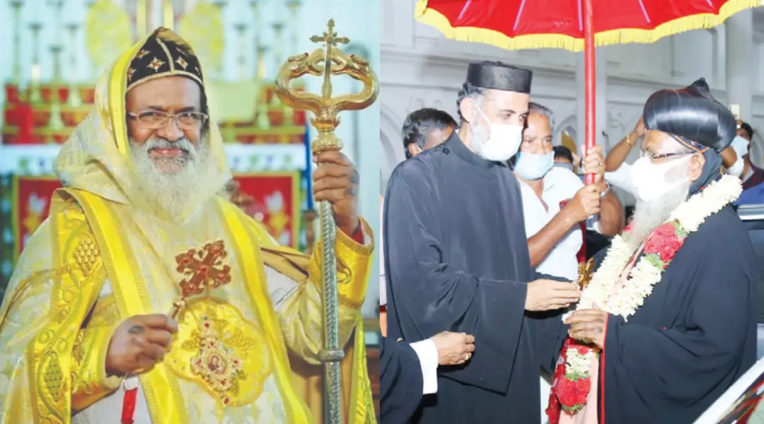 മലങ്കര ഓർത്തഡോക്സ് സുറിയാനി സഭ നിയുക്ത കാതോലിക്കാബാവ ഡോ. മാത്യൂസ് മാർ സേവേറിേയാസ് മെത്രാപ്പൊലീത്തയെ പുതുപ്പള്ളി പള്ളിയിൽ വികാരി ഫാ. എവി വറുഗീസ് സ്വീകരിക്കുന്നു.