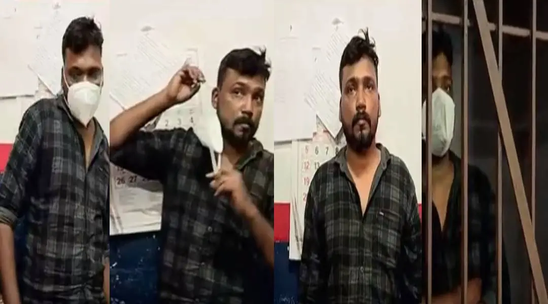 ഒട്ടകം രാജേഷിനെ പോത്തന്‍കോട് പോലീസ് സ്‌റ്റേഷനില്‍ എത്തിച്ചപ്പോള്‍ | Screengrab: Mathrubhumi News