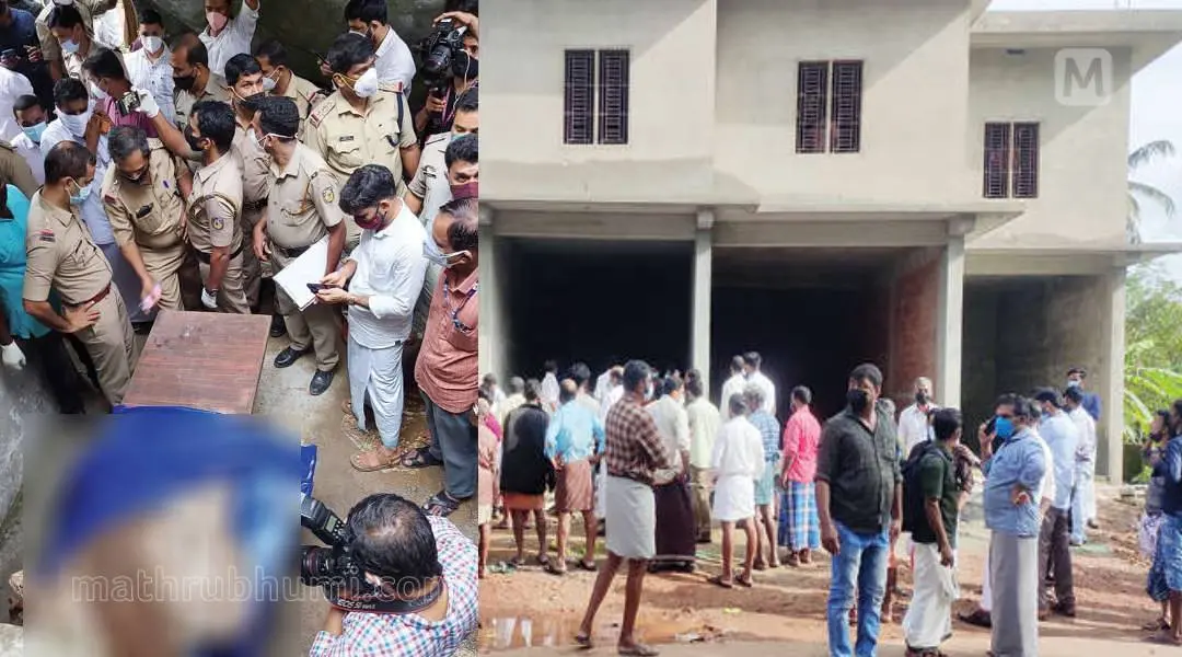 അഷിക്കുല് ഇസ്ലാമിന്റെ മൃതദേഹം പ്രതിയുടെ സാന്നിധ്യത്തില് പുറത്തെടുക്കുന്നു(ഇടത്ത്) മൃതദേഹം കുഴിച്ചിട്ട കെട്ടിടത്തിന് മുന്നില് തടിച്ചുകൂടിയ നാട്ടുകാര്(വലത്ത്) ഫോട്ടോ: മാതൃഭൂമി