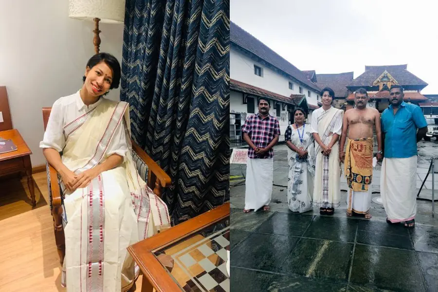 ചേലായി കസവുചേലചുറ്റി ലവ്ലിന പത്മനാഭസ്വാമി ക്ഷേത്രത്തില്