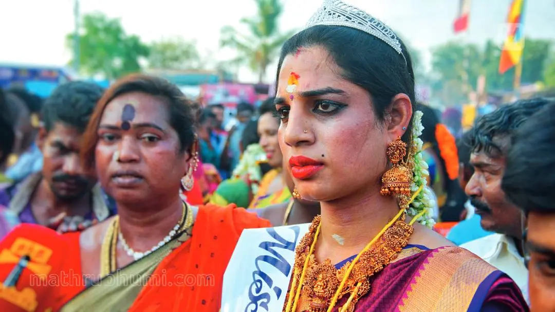 കൂത്താണ്ടവന് കോവിലില് ഉത്സവത്തിന്റെ ഭാഗമായി എത്തിയ ട്രാന്സ്ജെന്ഡറുകള് | ഫോട്ടോ:മാതൃഭൂമി