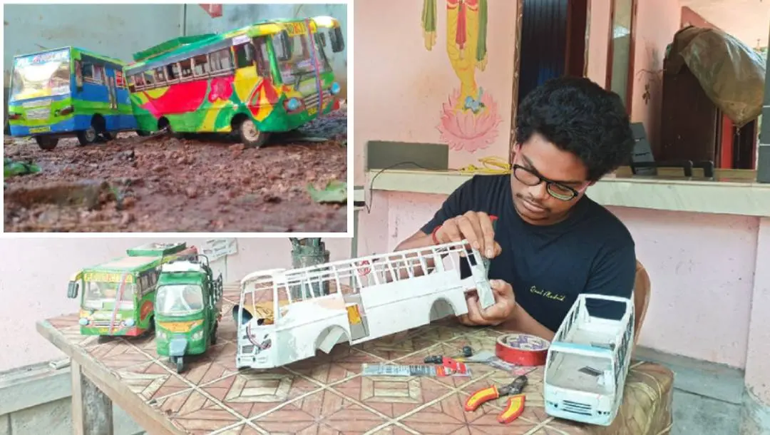 അക്ഷയ് സുരേഷ് കുഞ്ഞന്‍ രൂപങ്ങള്‍ നിര്‍മിക്കുന്നു | ഫോട്ടോ: മാതൃഭൂമി