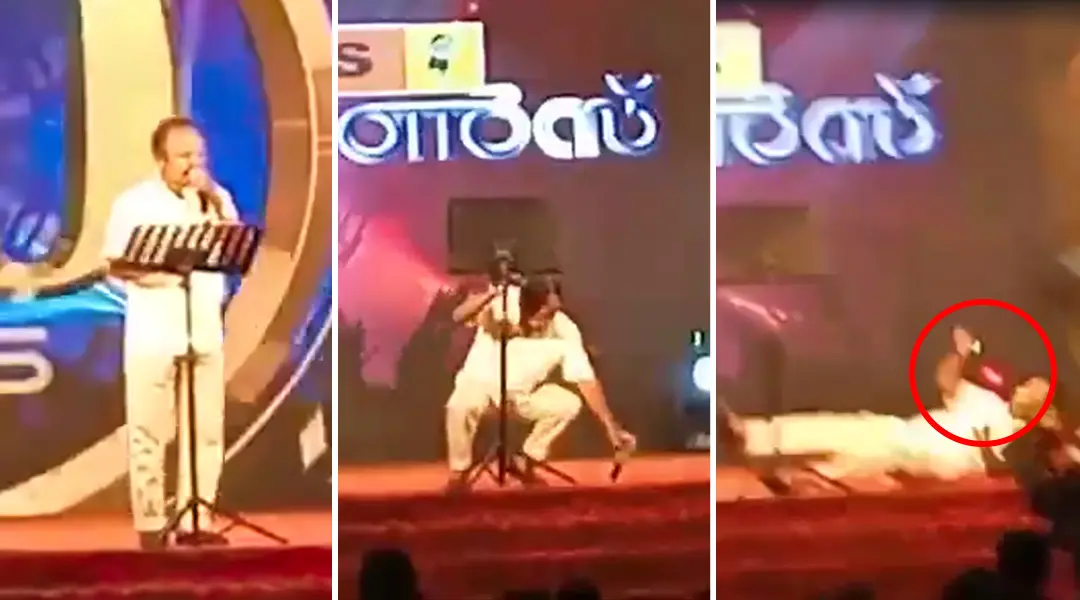 സ്റ്റേജില്‍ കുഴഞ്ഞ് വീഴുന്ന ഇടവ ബഷീര്‍ | Photo: Special Arrangement