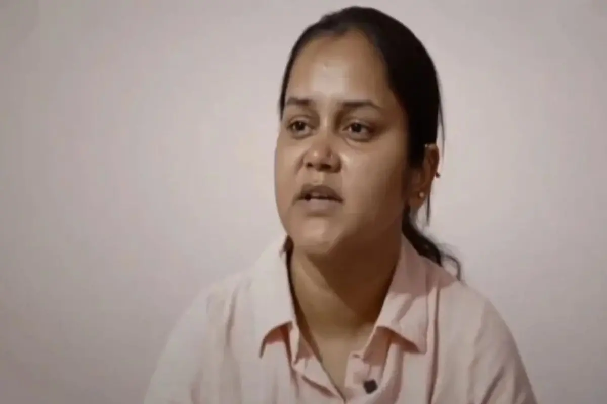 Aishanya Dwivedi, wife of Pahalgam terror attack victim, Shubham Dwivedi. Photo: IANS