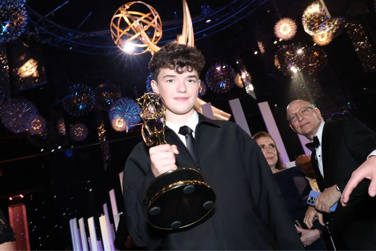 British actor and winner of the award for Outstanding Supporting Actor in a Limited or Anthology Series or Movie for 'Adolescence', Owen Cooper, at the 77th Primetime Emmy Awards Governors Gala. (Photo by VALERIE MACON / AFP)