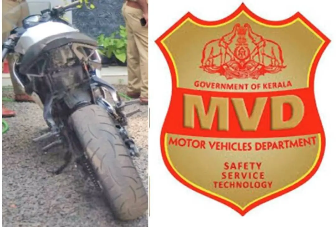 കുട്ടി ഡ്രൈവര്‍ ഓടിച്ചിരുന്ന നമ്പര്‍പ്ലേറ്റ് ഇല്ലാത്ത ബൈക്ക് | ഫോട്ടോ: മാതൃഭൂമി