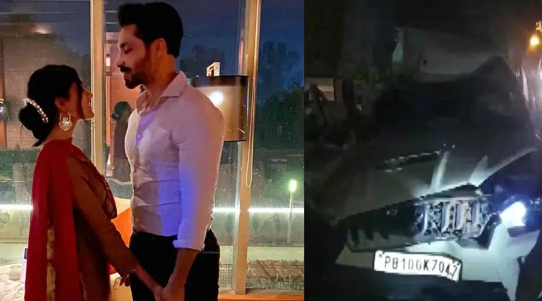 ദീപ് സിദ്ദുവും റീന റായിയും(ഇടത്ത്) അപകടത്തില്പ്പെട്ട കാര്(വലത്ത്) Photo: Instagram|Deepsidhu.offical & Twitter.com|ANI