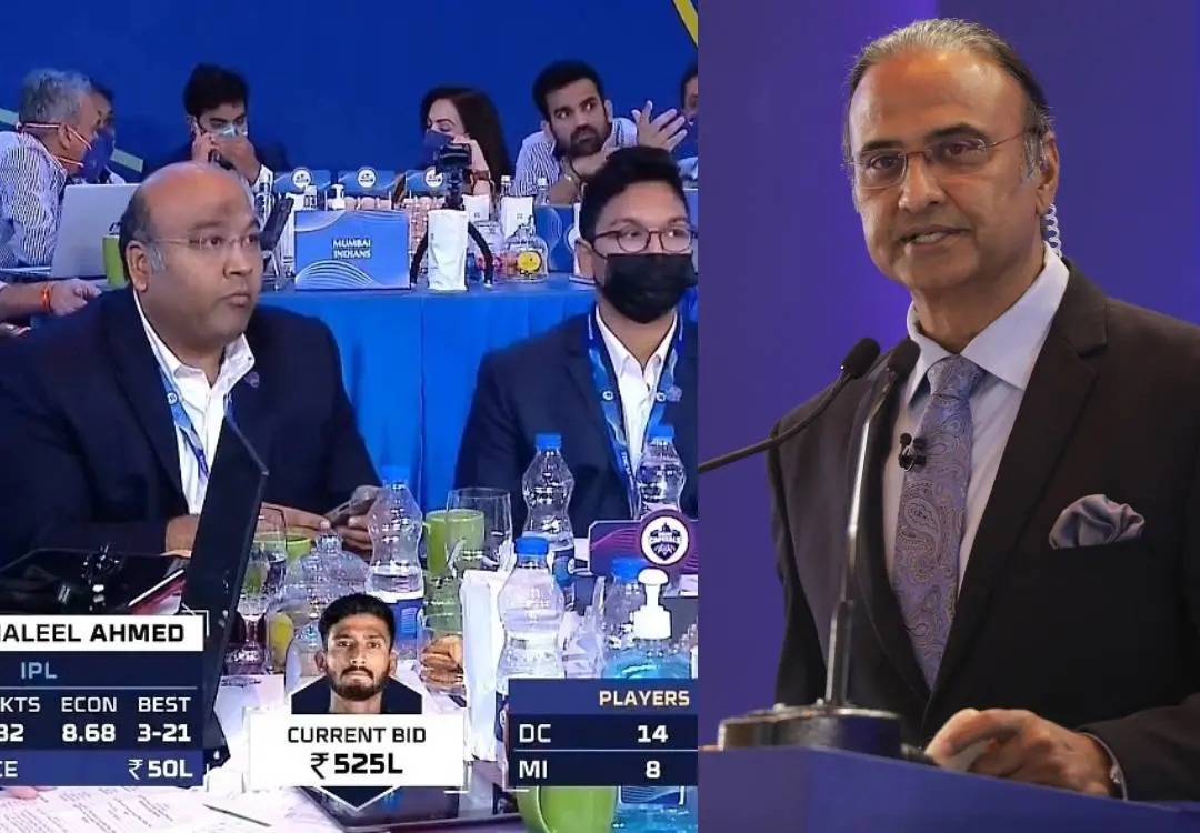താരലേലത്തിനിടെ ഡല്ഹി ടീം| അവതാരകന് ചാരു ശര്മ | Photo: twitter|ipl