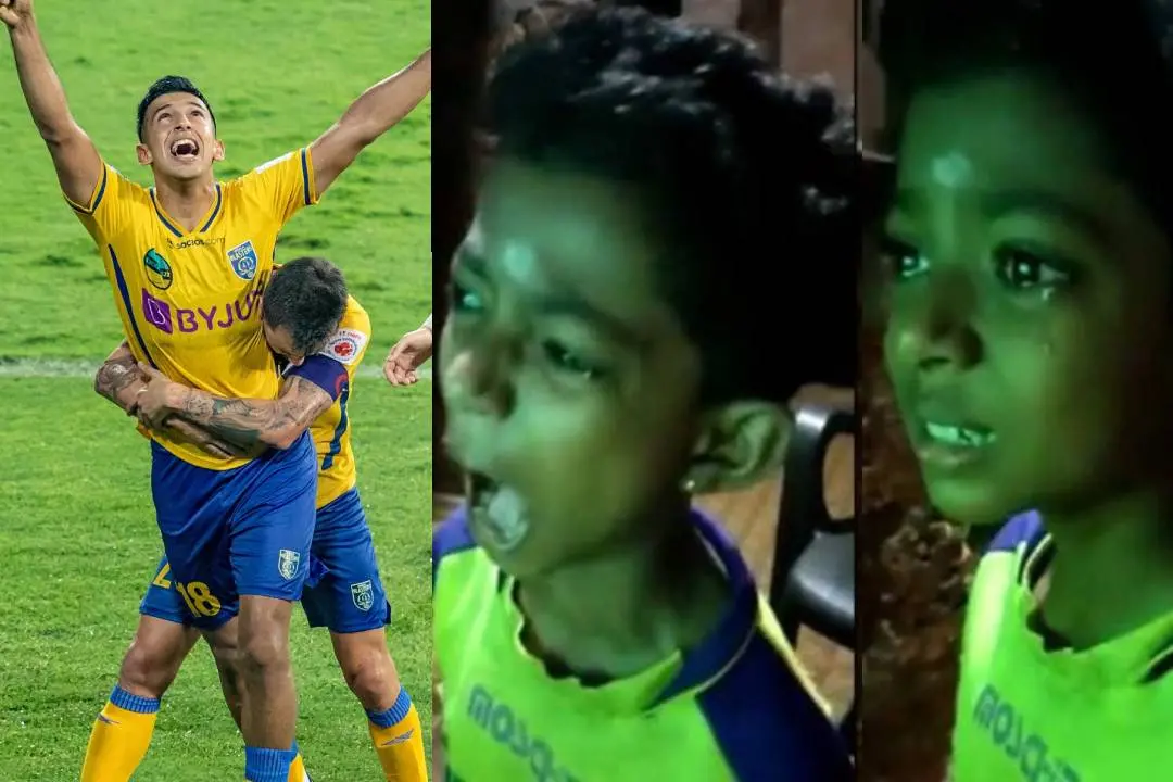 സഹലിന്റെ ഗോള് ആഘോഷിക്കുന്ന കുഞ്ഞാരാധകന് | Photo: Kerala Blasters/ Manjappada
