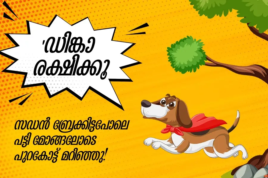 'ഡിങ്കാ രക്ഷിക്കൂ...സഡന് ബ്രേക്കിട്ടപോലെ പട്ടി മോങ്ങലോടെ പുറകോട്ട് മറിഞ്ഞു'!