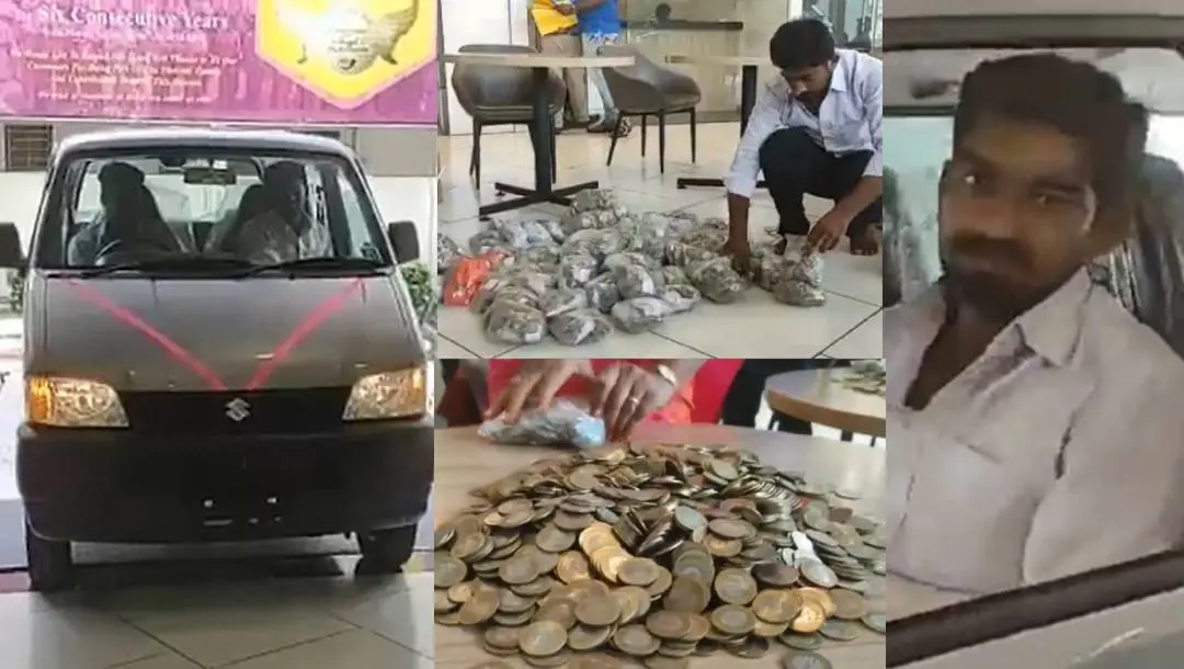 വെട്രിവേല് നല്കിയ നാണയങ്ങളും, വാങ്ങിയ മാരുതി ഇക്കോയും | Photo: Twitter