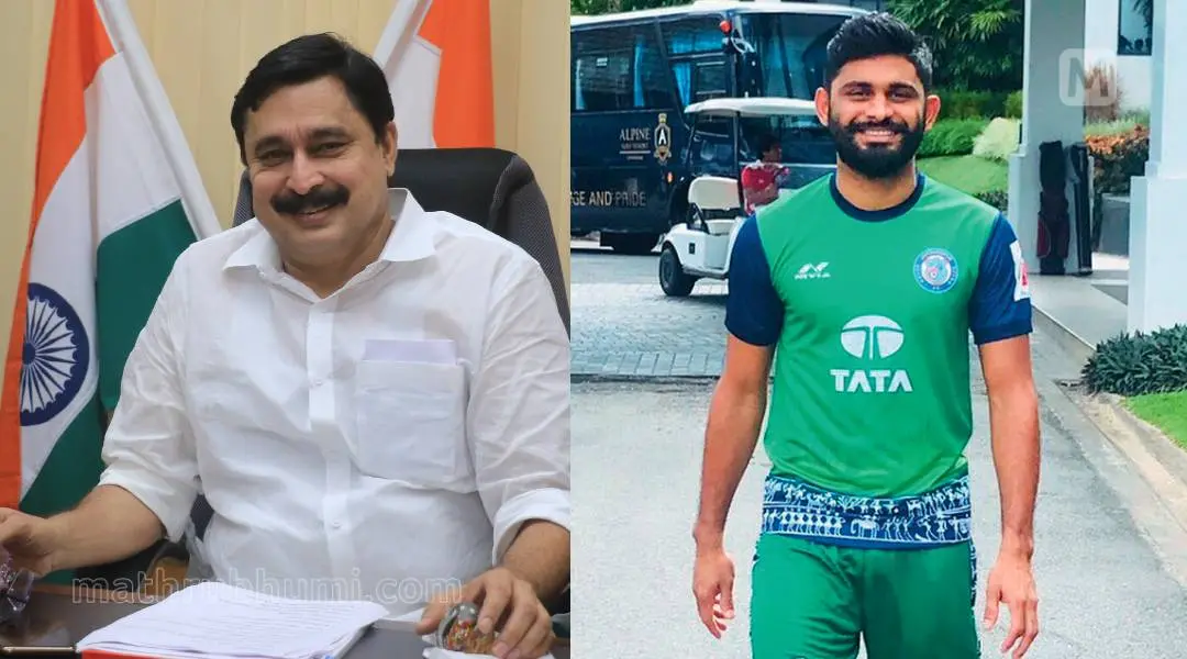 കായിക മന്ത്രി വി. അബ്ദുറഹിമാന്, ഫുട്ബോള് താരം അനസ് എടത്തൊടിക എന്നിവര് | Photo: mathrubhumi