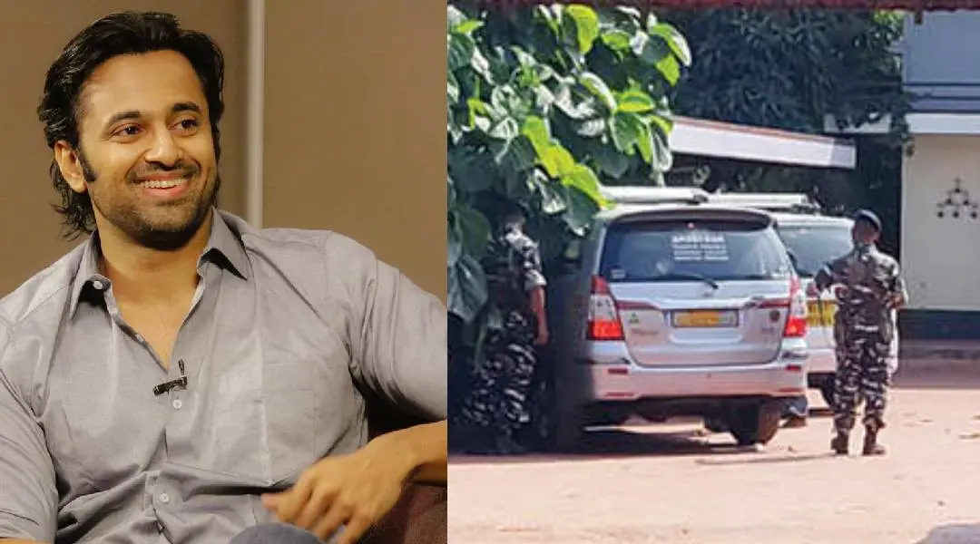 ഉണ്ണിമുകുന്ദന്റെ ഒറ്റപ്പാലത്തെ വീട്ടിൽ പരിശോധനയ്ക്കുശേഷം മടങ്ങാൻ തയ്യാറെടുക്കുന്ന എൻഫോഴ്സ്മെന്റ് ഡയറക്ടറേറ്റ് ഉദ്യോഗസ്ഥർ