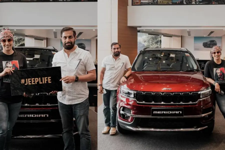 ഭര്ത്താവിന് പിറന്നാള് സമ്മാനമായി ജീപ്പ് മെറിഡിയന് എസ്.യു.വി. സമ്മാനിച്ച് നടി ശ്വേതാ മേനോന്
