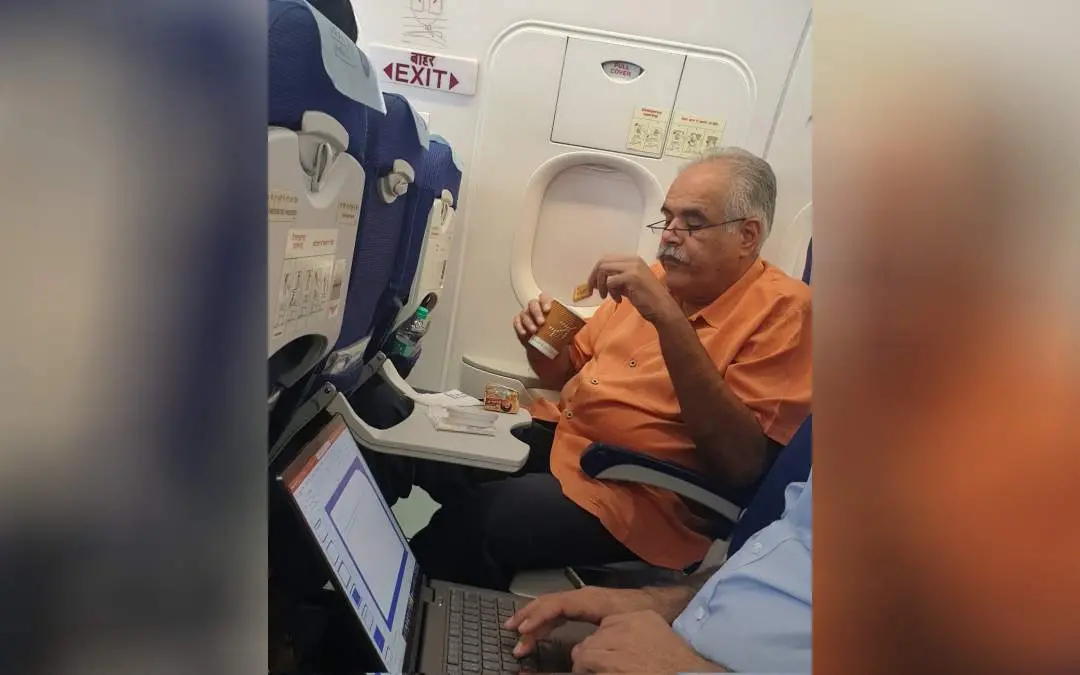 വൈ.പി. രാജേഷ് ട്വിറ്ററില് പങ്കുവെച്ച ഇന്ഡിഗോ എം.ഡി. രാഹുല് ഭാട്ടിയയുടെ ചിത്രം | Photo: Twitter