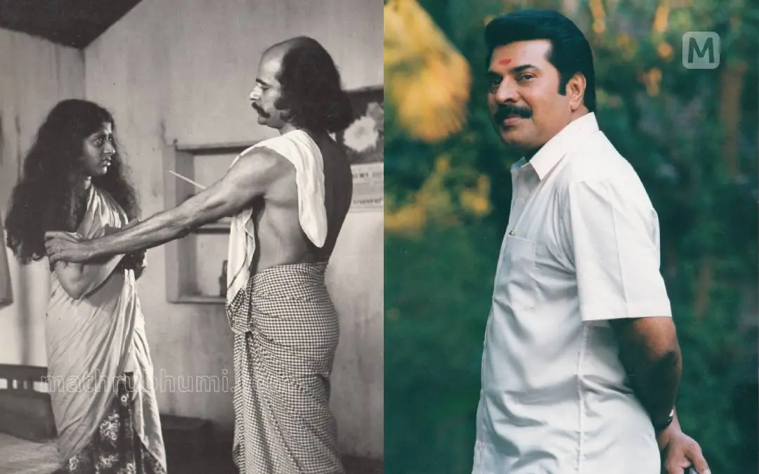 യവനികയിൽ ഭരത് ഗോപിയും ജലജയും, സേതുരാമയ്യരായി മമ്മൂട്ടി | ഫോട്ടോ: മാതൃഭൂമി ആർക്കൈവ്സ്