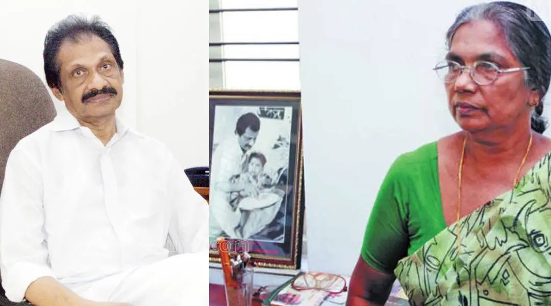 കെ.പി അപ്പന്(ഫയല്ഫോട്ടോ), ഓമന ടീച്ചര് 'അശ്വതി'യിലെ ഫോട്ടോയ്ക്ക് മുന്നില്