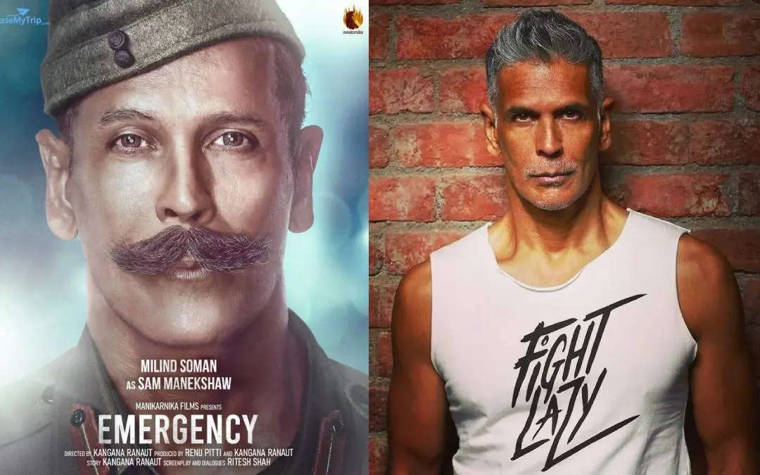 എമർജൻസി സിനിമയുടെ പോസ്റ്റർ, മിലിന്ദ് സോമൻ | ഫോട്ടോ: www.instagram.com/milindrunning/