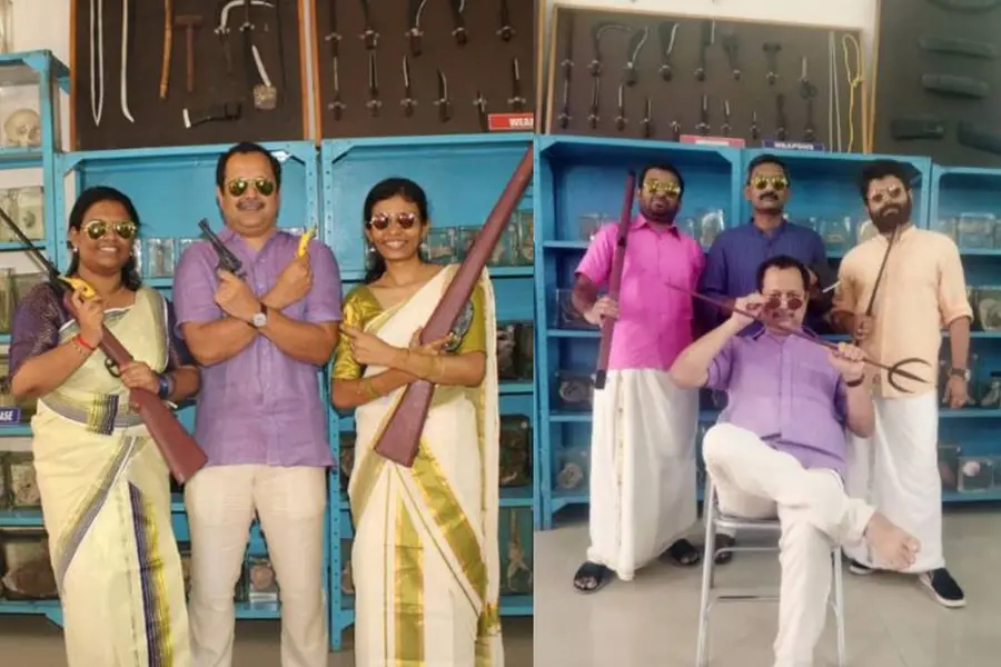 തോക്കും മഴുവും ബീഫ് ഫ്രൈ സദ്യയും; വ്യത്യസ്തമായ ഓണാഘോഷവുമായി ആലപ്പുഴ ഫോറന്സിക് ടീം