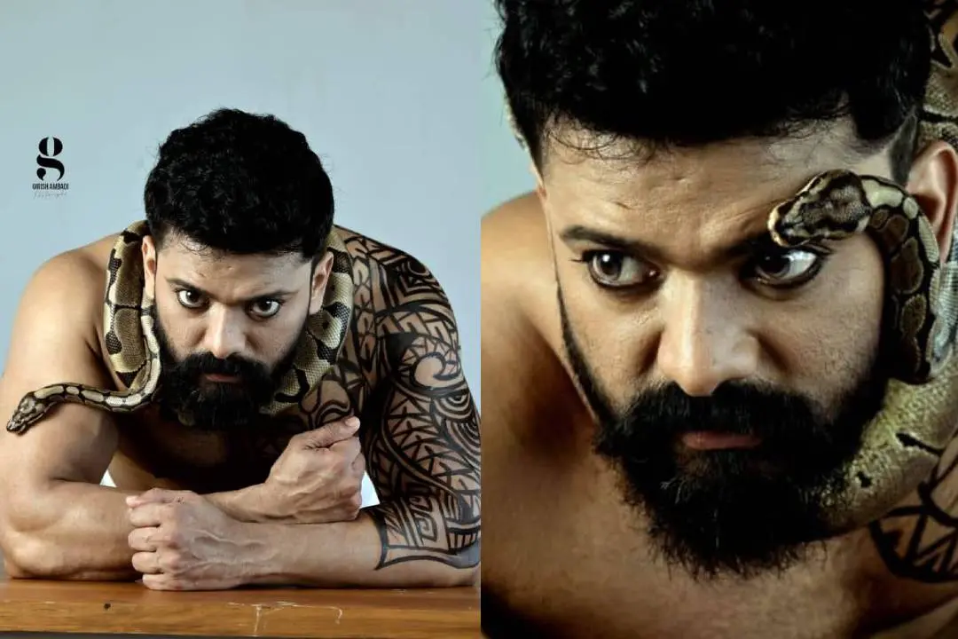 പെരുമ്പാമ്പിനൊപ്പം മണിക്കുട്ടന്റെ ഫോട്ടോഷൂട്ട് | Photo: Special Arrangement