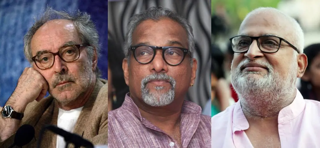ഴാങ് ലൂക് ഗൊദാര്ദ്, ടി.പി രാജീവന്, ജോണ്പോള് | Photo: AFP, Akhil ES, Biju C