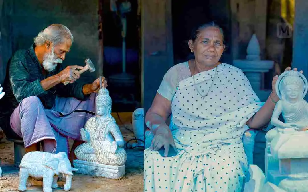 ശില്പി ജെയ്സണ് തോമസ്, മോളി തന്റെ കടയില് | ഫോട്ടോ: എന്.എം പ്രദീപ്