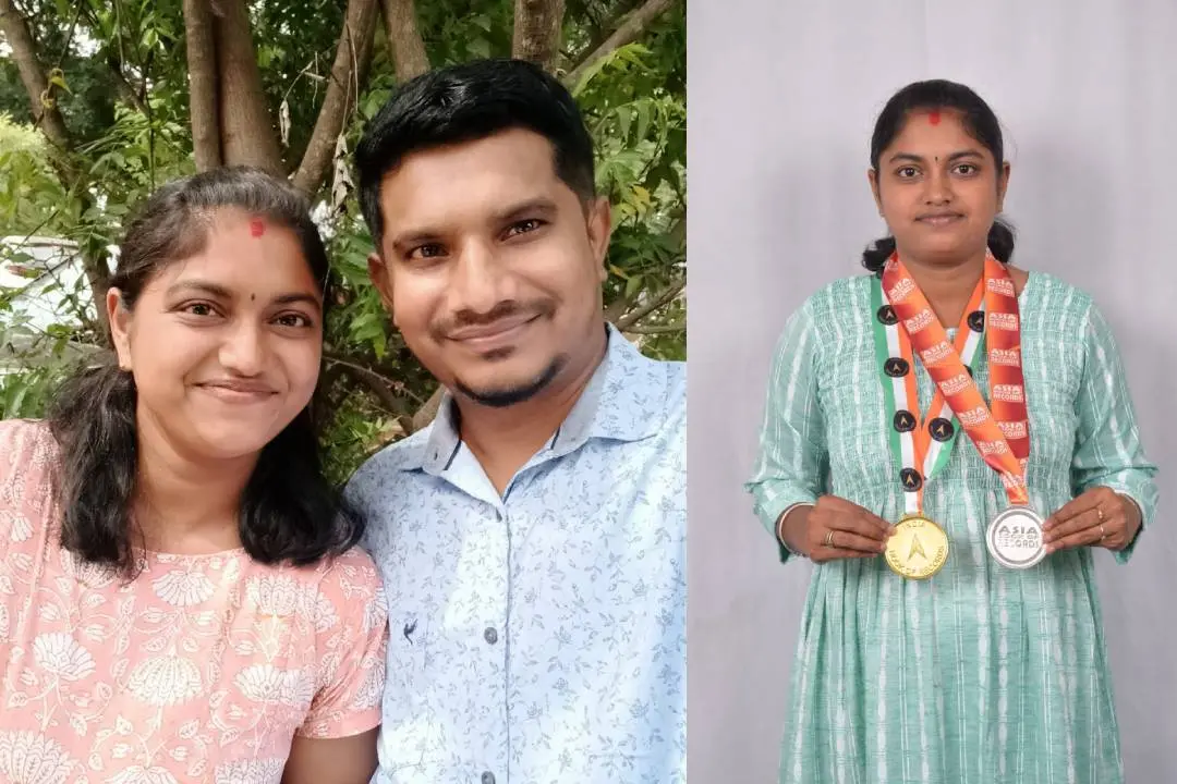 സിന്ധു മോണിക്കയും ഭര്ത്താവ് മഹേശ്വരനും/ സിന്ധു മോണിക്ക ഏഷ്യന്, ഇന്ത്യന് ബുക്ക്സ് ഓഫ് റെക്കോഡ്സില് ഇടം നേടിയപ്പോള് | Photo: Special Arrangement