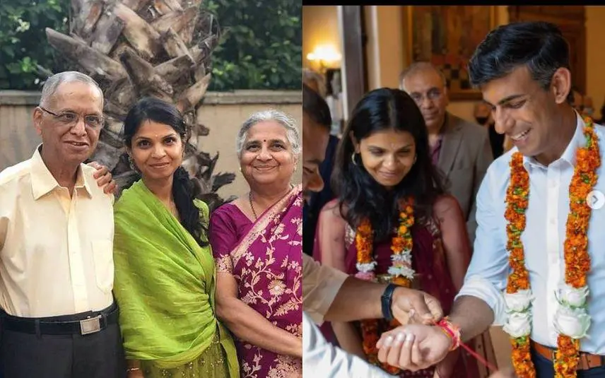 അക്ഷതാ മൂര്ത്തി മാതാപിതാക്കള്ക്കും ഭര്ത്താവിനുമൊപ്പം | Photo: instagram/ akshatha murthy/ rishi sunak