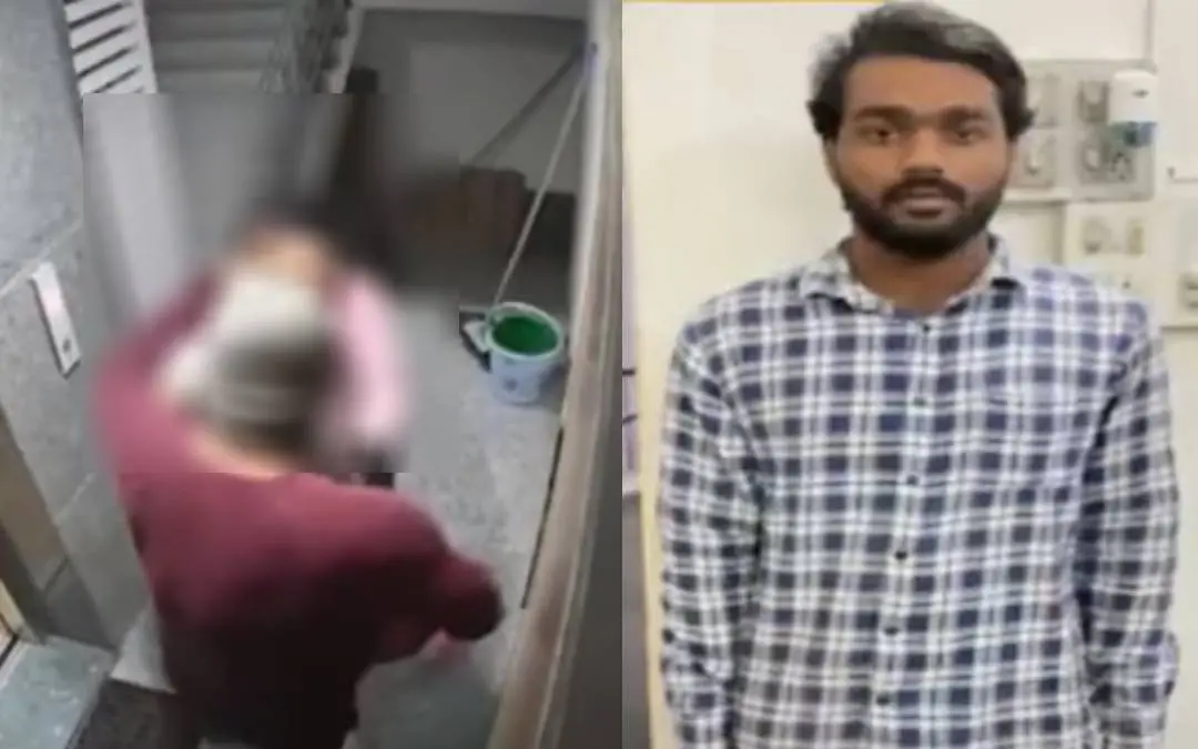 സ്ത്രീയെ ഉപദ്രവിക്കുന്ന സിസിടിവി ദൃശ്യം(ഇടത്ത്) അറസ്റ്റിലായ ഗുസ്തിതാരം കൗശല്(വലത്ത്) | Screengrab Courtesy: Youtube.com/TV9 Gujarati