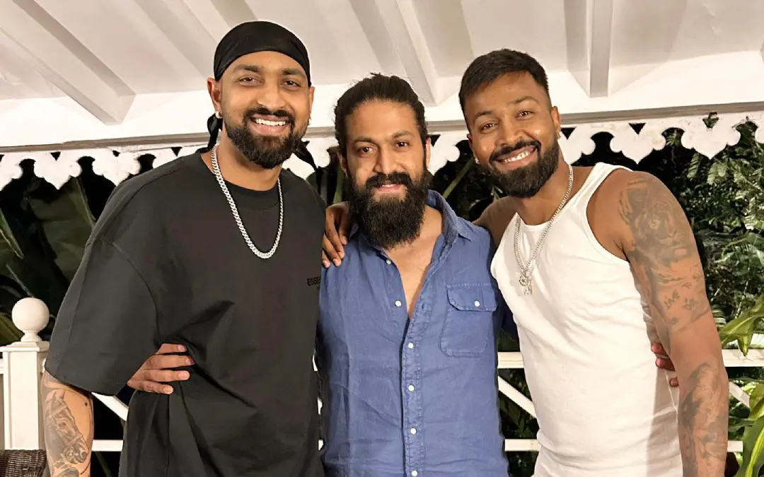 ക്രുണാൽ, ഹാർദിക് എന്നിവർക്കൊപ്പം യഷ് | ഫോട്ടോ: www.instagram.com/hardikpandya93/