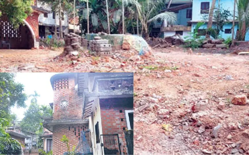 പുനത്തില് കുഞ്ഞബ്ദുള്ളയുടെ വടകരയിലെ പഴയവീട് പൊളിച്ചുമാറ്റിയശേഷമുള്ള കാഴ്ച, പഴയവീട് (ഇന്സെറ്റില്).