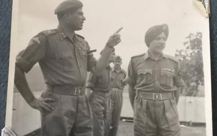 A rare war picture has Gen. Sagat pointing a finger as brother officers look on | photo courtesy: family archives of Col. R V Singh, s/o Gen. Sagat