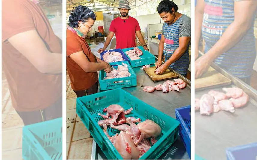 മാത്തുക്കുട്ടി തൊഴിലാളികള്ക്കൊപ്പം മാംസസംസ്കരണശാലയില് | ഫോട്ടോ: മാതൃഭൂമി