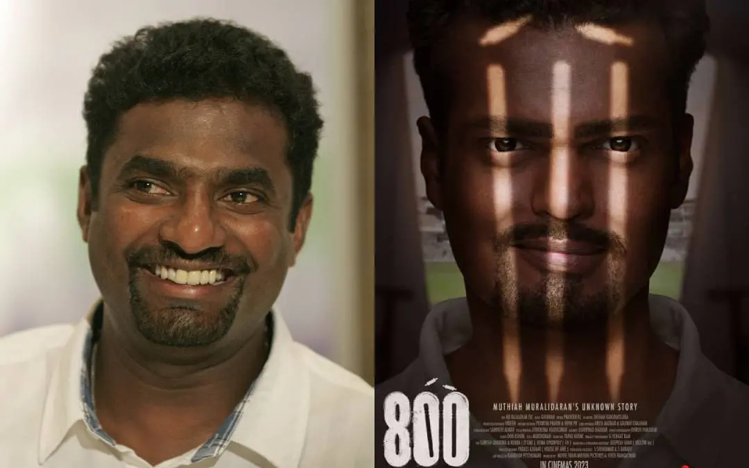 മുത്തയ്യ മുരളീധരൻ, 800 സിനിമയുടെ പോസ്റ്റർ | ഫോട്ടോ: എ.പി, പി.ടി.ഐ