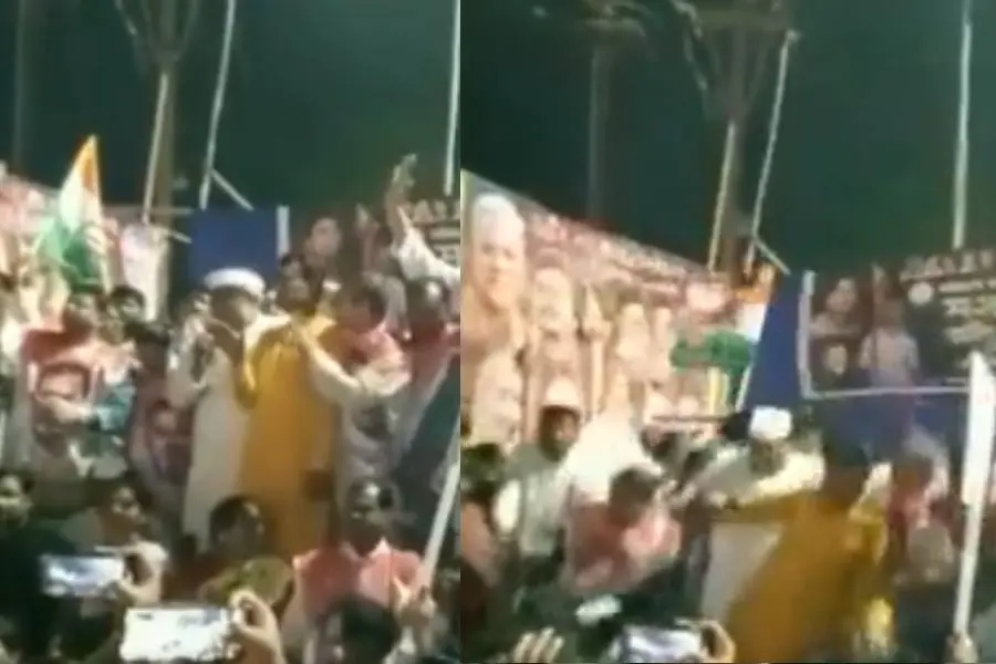 കോണ്ഗ്രസ് പരിപാടിയില് നേതാക്കള് ഇടിച്ചുകയറി; സ്റ്റേജ് നിലംപൊത്തി, MLA-മാര്ക്ക് പരിക്ക്