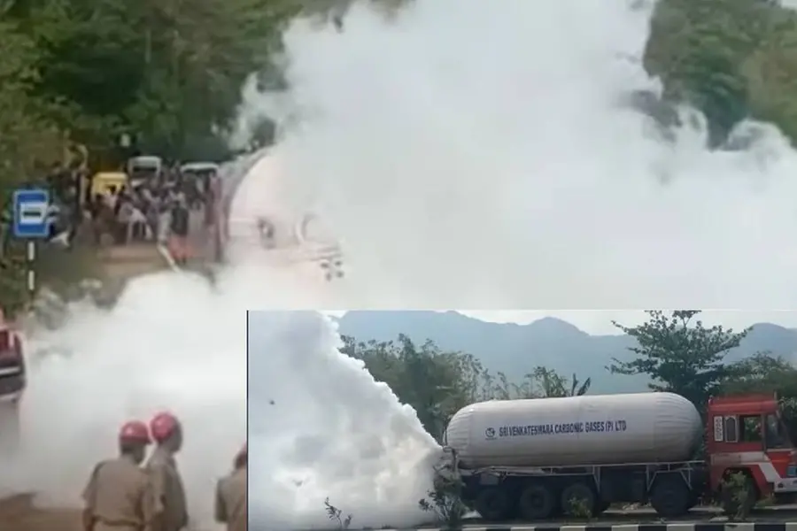 വാളയാറില് ടാങ്കറില്നിന്ന് കാര്ബണ് ഡയോക്സൈഡ് ചോര്ന്നു; ഒരു മണിക്കൂര് ഗതാഗതം തടസപ്പെട്ടു