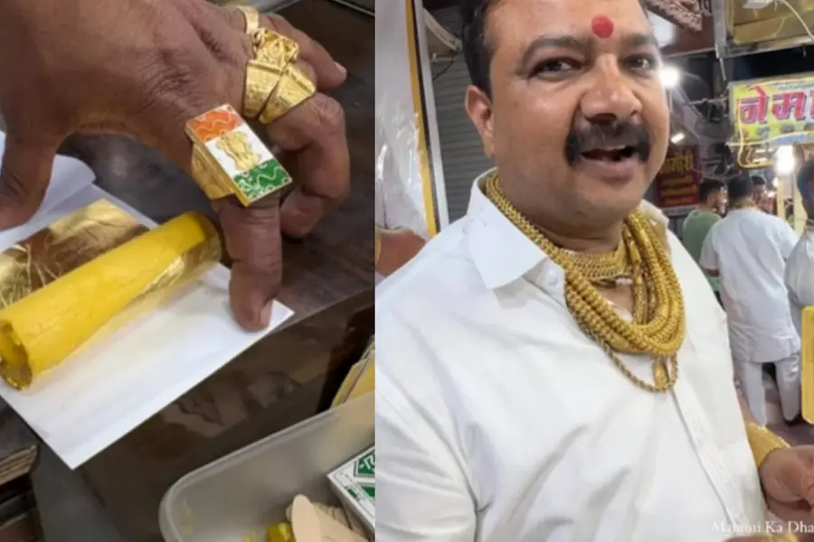 സ്വര്ണ നിറമുള്ള പേപ്പറില് പൊതിഞ്ഞ കുല്ഫി ; വൈറലായി വീഡിയോ